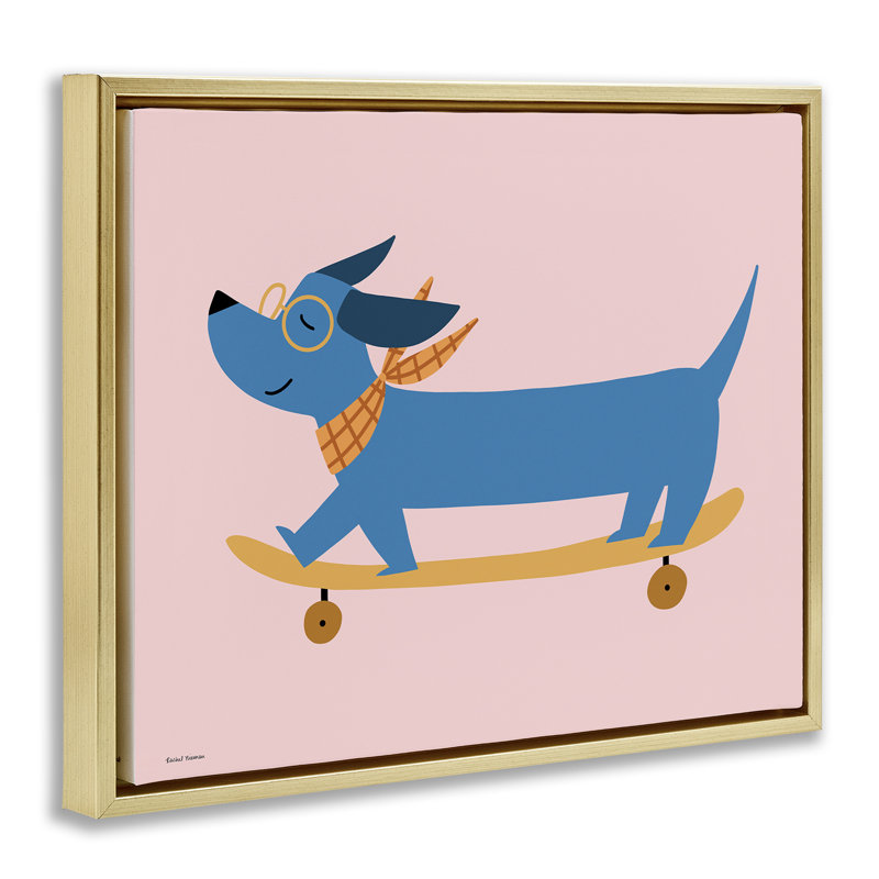 Cadre flottant Skateboarding pour chien, design par Rachel Nieman, H 17 po x l 21 po, Cadre flottant métallique doré
