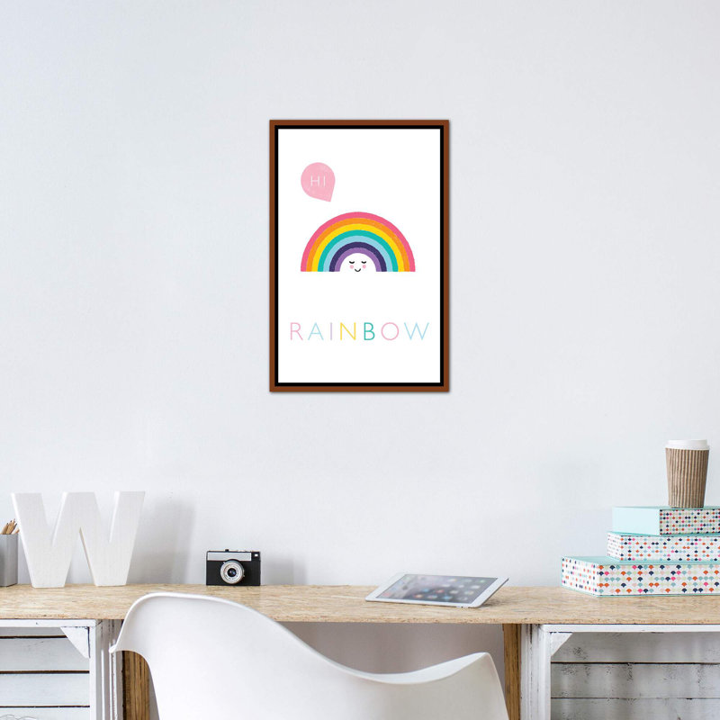 Rainbow - impression d'art graphique, Toile avec cadre brun, H 26 po x l 18 po x 1,5 po, Pas de tapis
