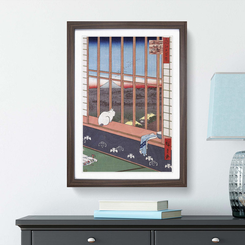 Cat at the Window by Utagawa Hiroshige - Picture Frame Graphic Art Print on MDF, 36cm H x 27cm W x 2cm D, Walnut Framed