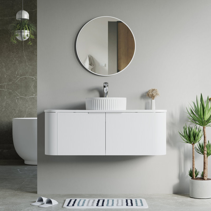 Vireo 46" Single Bathroom Vanity with Marble Top, White, White