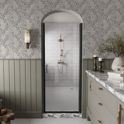 Matte Black Semi-Frameless Pivot Shower Door with 1/4" Tempered Glass, Magnetic Seal & Waterproof