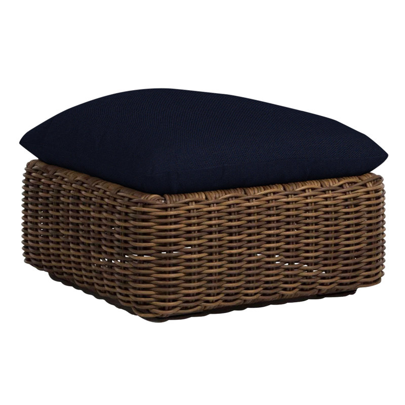 Montecito Outdoor Ottoman with Cushion, No Welt, Raffia, Rollo Cream