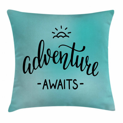 Ambesonne Adventure Throw Pillow Cushion Cover, Monochrome Simplistic Lettering On A Abstract Pale Blue Backdrop, Decorative Rectangle Accent Pillow Case Rectangle