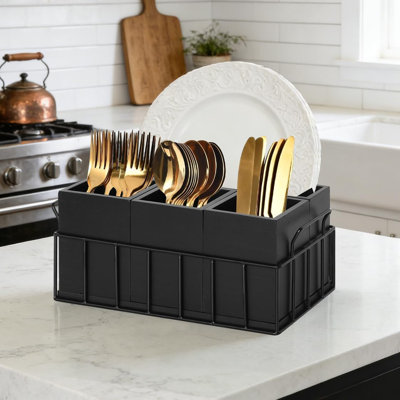 Wood Utensil Holder with 4 Removable Compartments,Black