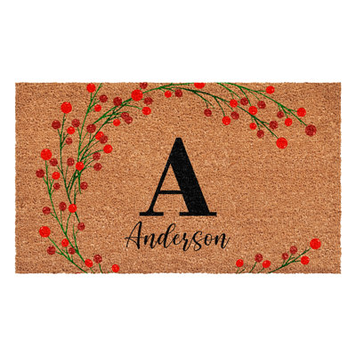 Personalized Christmas Berries Doormat, Letter A