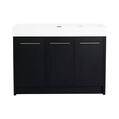 Freestanding 48 Inch Bathroom Vanity With Resin Sink, Softly Door, Modern Accessory, Black Chestnut Demonstration, Plywood Shaped Quietly Element, Formed