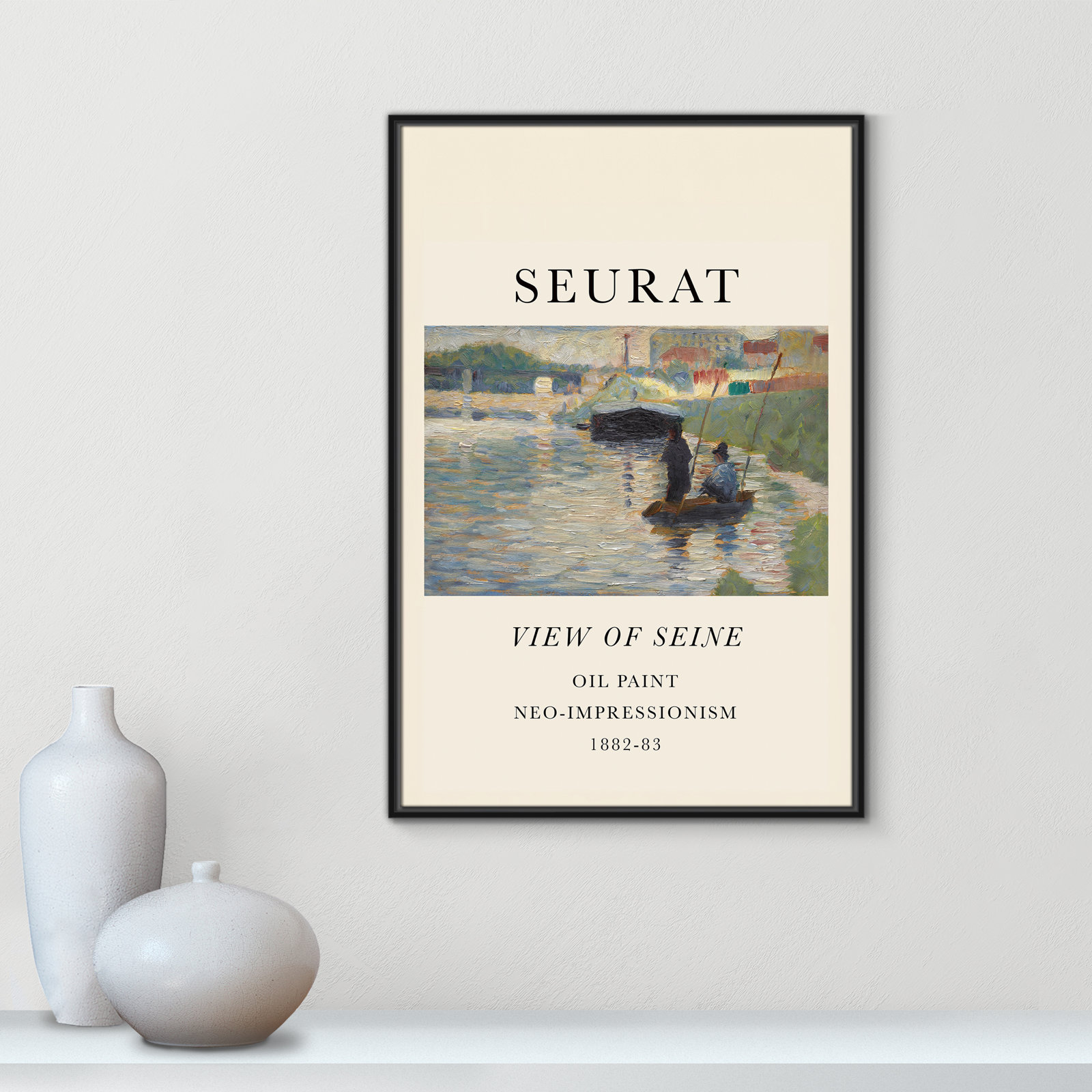 View Of Seine by Georges Seurat, No, 37.5" H x 25.5" W x 2" D, Black Floater Frame