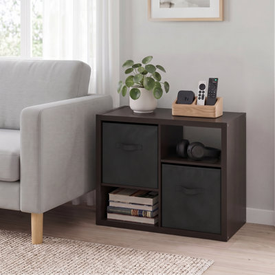 Étagère de rangement Furinno VIOLA, étagère de rangement à 4 niveaux avec bacs, étagère à livres, bibliothèque, présentoir, avec bacs de rangement, pour l'organisation et le rangement, salon, bureau personnel, chêne foncé / noir