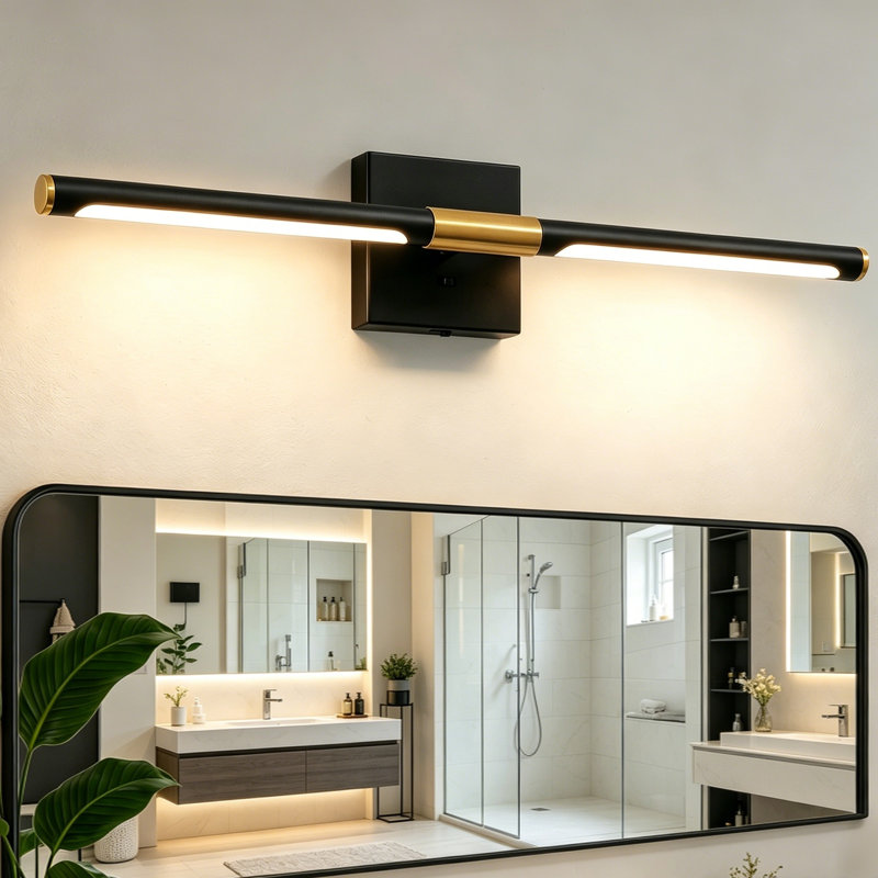 24 Inch 5 CCT Dimmable Bathroom Vanity Light, 360° Rotatable LED Bath Bar, 23.6" H x 4.7" W x 3.5" D, Black/Gold