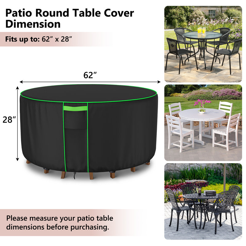 Housse de table ronde pour l'extérieur, H 28 po x l 62 po x P 62 po