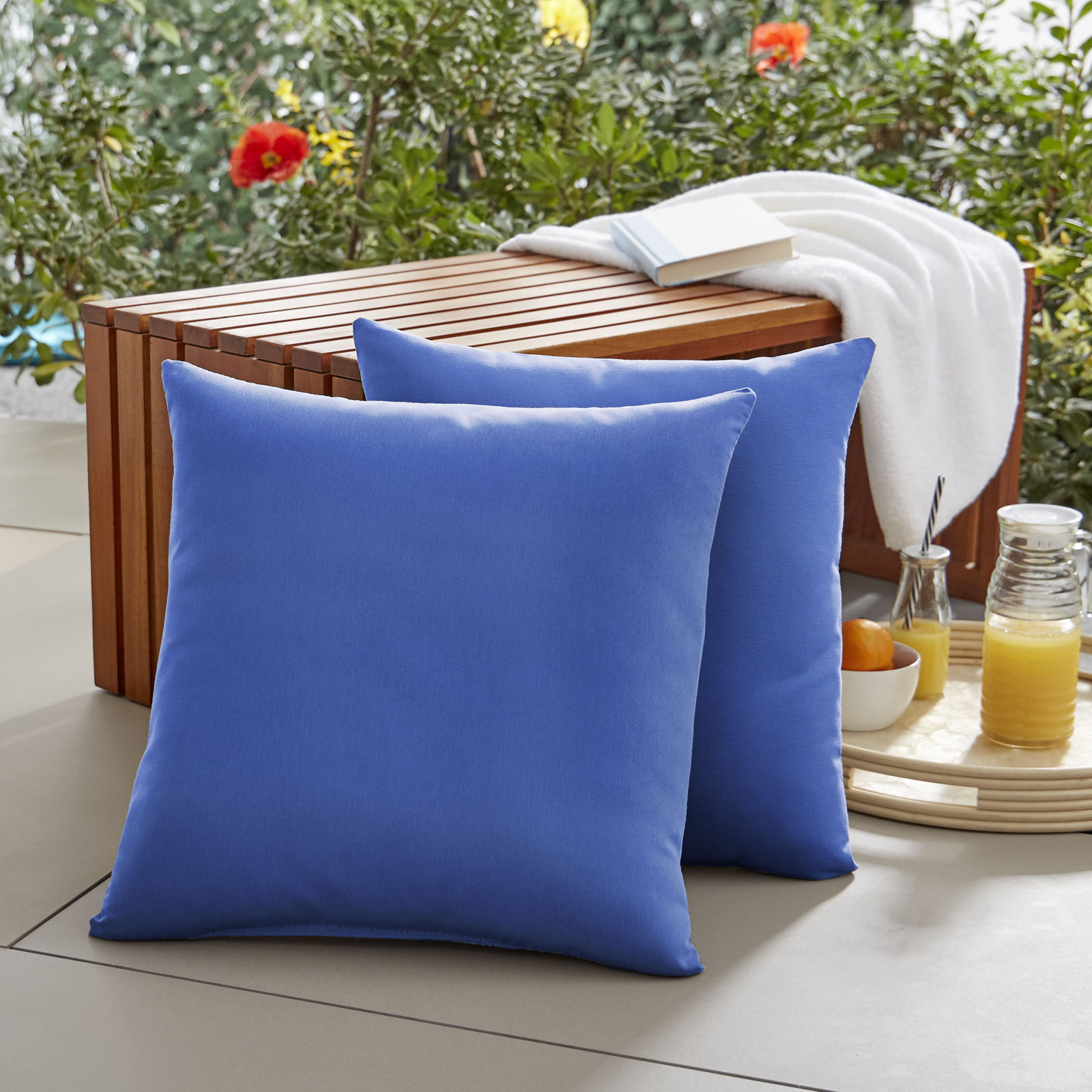 Ashish Outdoor Sunbrella Rectangular Pillow Cover & Insert, Canvas True Blue, Square 18"