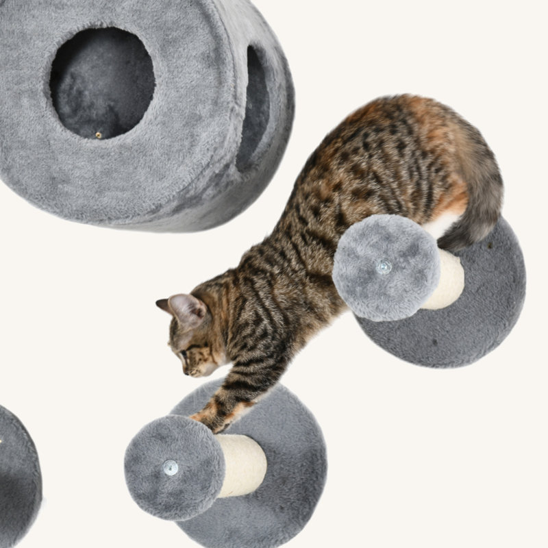 Elephant Grey Wall-Mounted Cat Tree with Sisal Scratching Posts