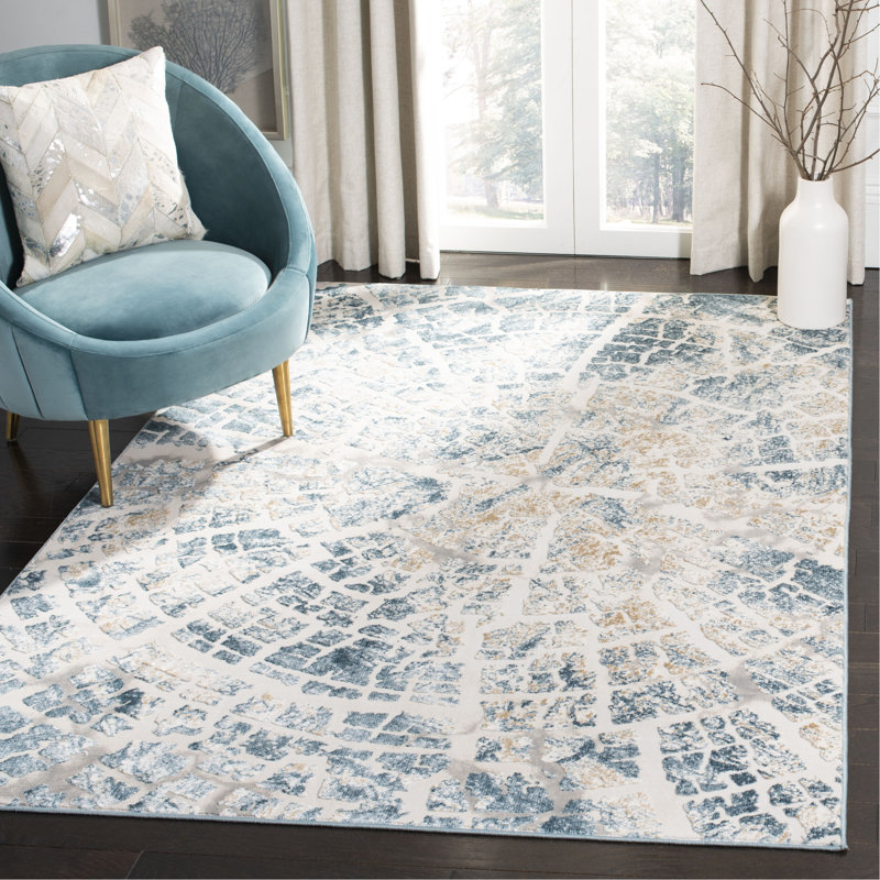 Tapis crème / bleu sarcelle, Rectangle 9 pi x 12 pi