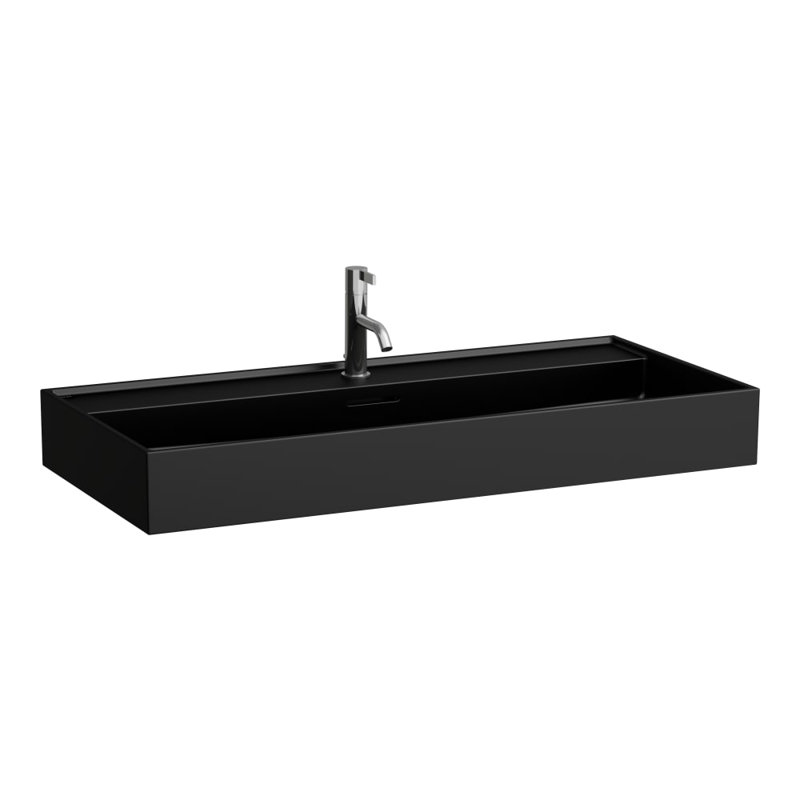 Kartell Laufen 38.58 in. L Bathroom Sink, Matte Black, Widespread Faucet