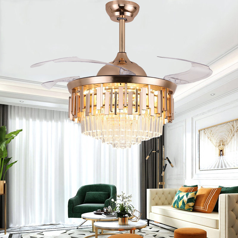 Ventilateur de plafond rétractable avec lumière et télécommande