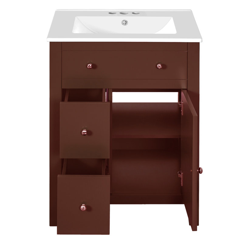 24" Bathroom Vanity With Premium Ceramic Basin, Brown