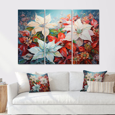 Poinsettias - Ensemble de décorations murales fleurs blanches et rouges