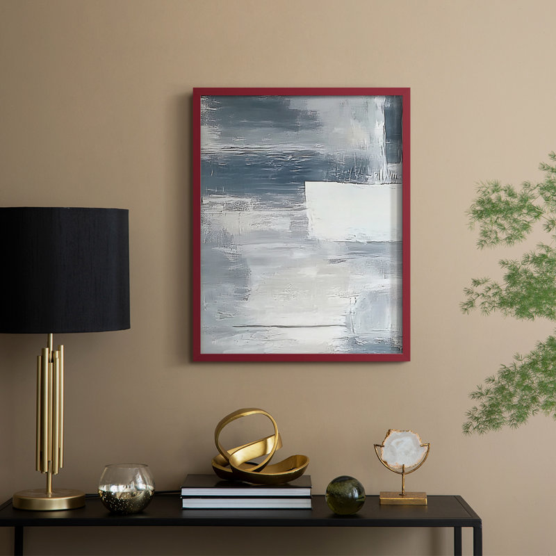 Abstrait, encadré, prêt à accrocher , H 10 po x l 8 po, Rouge