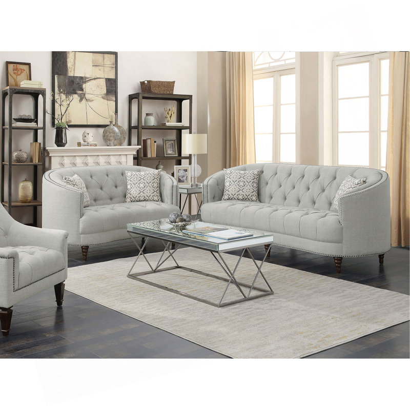 Veronica Light Grey 2-Piece Fabric Living Room Set