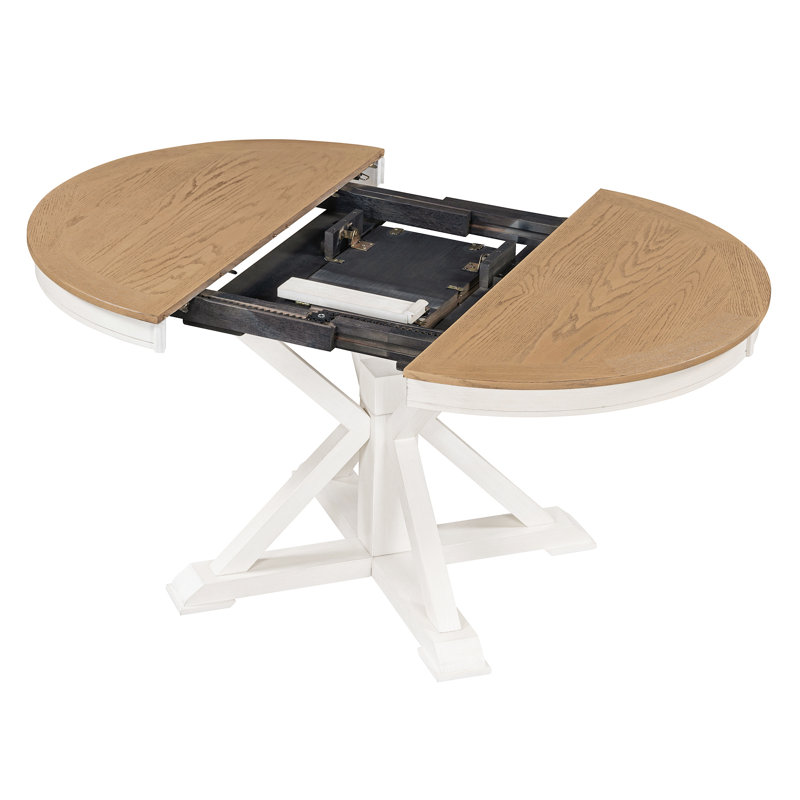 Table de salle à manger extensible rétro avec rallonge papillon de 12 pouces Retro, Chêne bois naturel / blanc cassé