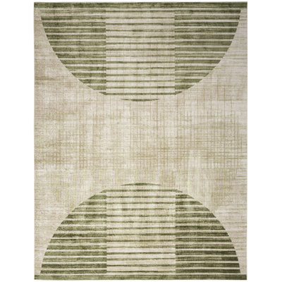 George Oliver Jeffs Machine Washable Ivory Olive Mid-Century Modern Indoor Rug