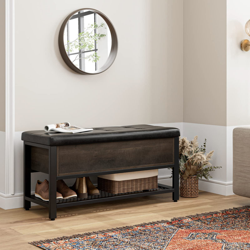 Shoe Bench with Flip-Open Storage Box, Dark Brown