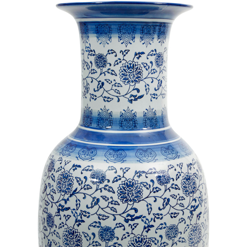 Vase de plancher en céramique HuneyCutt , Motif floral bleu