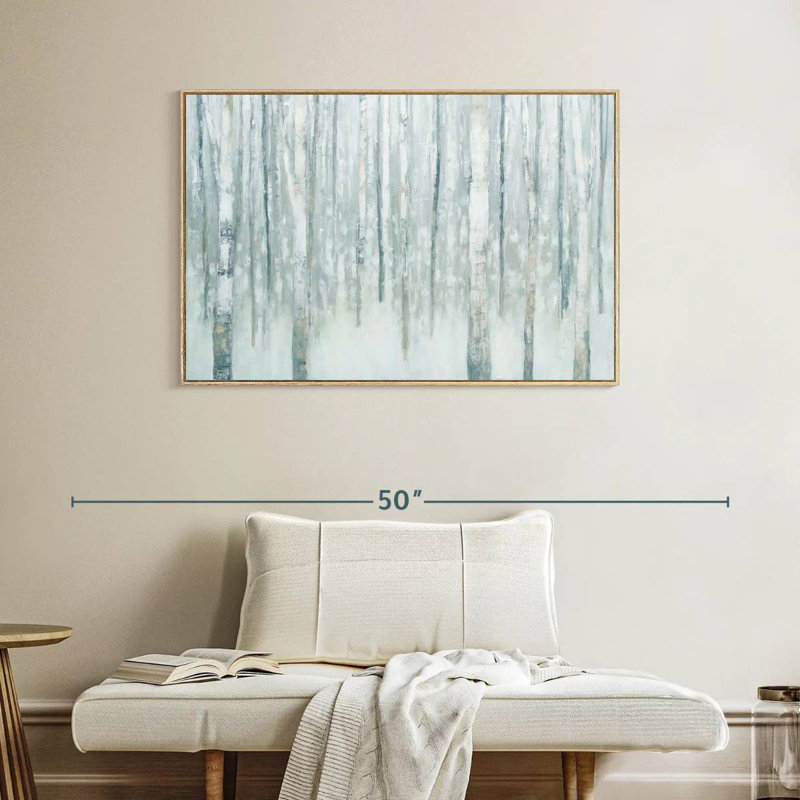 Bouleaux en bleu-gris d'hiver, Cadre flottant en bois naturel, 40 po x 27 po