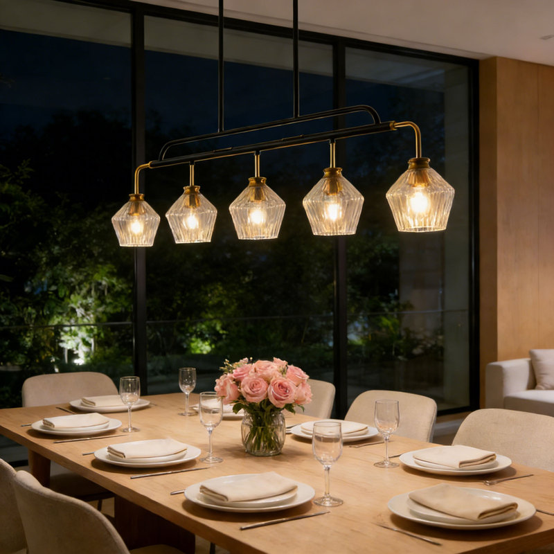 5-Light Glass Shade Classic Dimmable Kitchen Island Chandelier