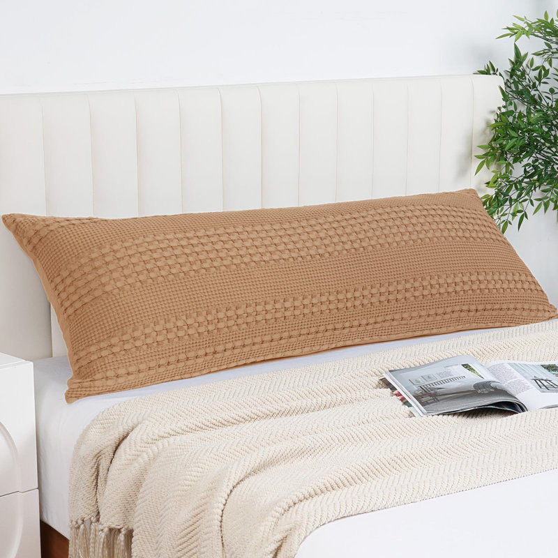 PHF 100% Cotton Waffle Body Pillowcase with Zipper, 1 Pack 20" x 54" Soft Skin-Friendly Pillow Sham, No Filling, Clay