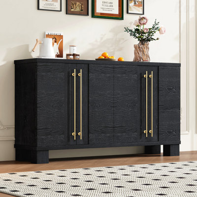 Sideboard Buffet Cabinet with Storage, Wood Sideboard with Adjustable Shelves and Gold Handles for Kitchen, Dining Room and Living Room