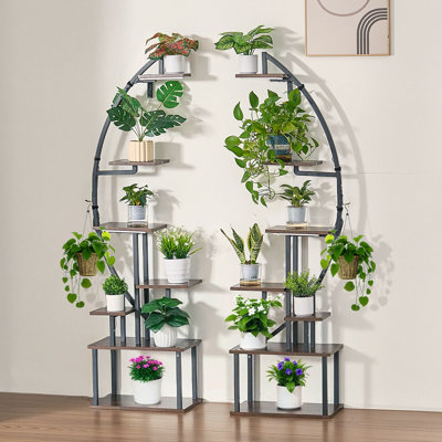 Plant Stand Indoor with Grow Lights, 65.5 in Tall 7-Tiered Lighted Plant Shelf, Metal Corner Plants Holder, 3 Timer & 10 Brightness, Half-Moon Shaped Flower Display Rack for Living Room