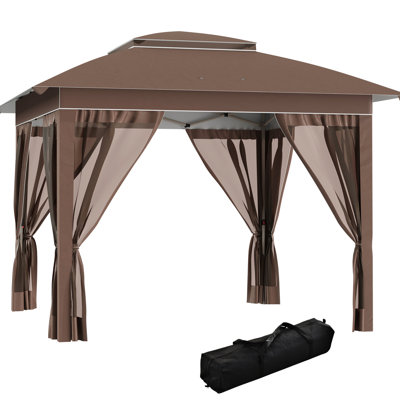 Pop Up Patio Canopy With Netting And Carry Bag, 12' X 12', Khaki, Adjustable Height, 137 Sq.ft Shade For Outdoor Gazebo Netting, Garden Use