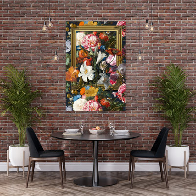 Opulent Floral Frame Dramatic Vibrant Vintage Lily Peony Tulip Flower Nature Wall Art Print by Marja Van Den - Wrapped Canvas Print