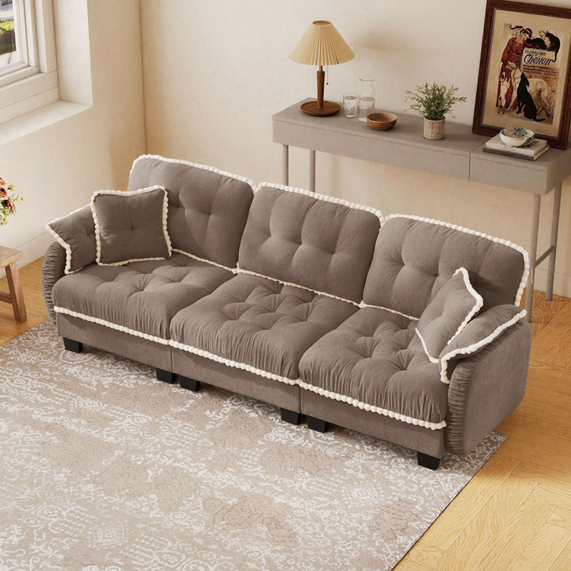 Canapé modulaire en chenille avec 4 coussins, 35" H x 100" W x 32" D, Light coffee Chenille