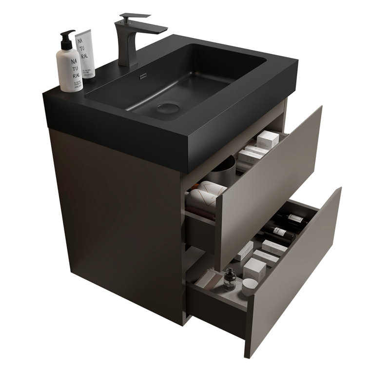 Meuble-lavabo mural 24 po avec lavabo 24 po, Noir