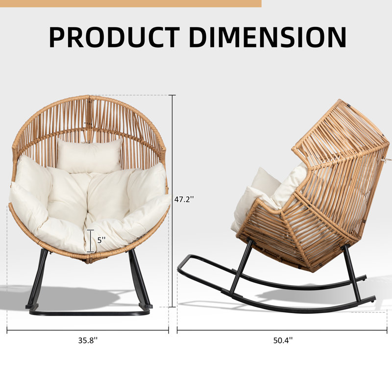 Fauteuil à bascule d'extérieur avec coussin Calcedonio, Beige / Naturel