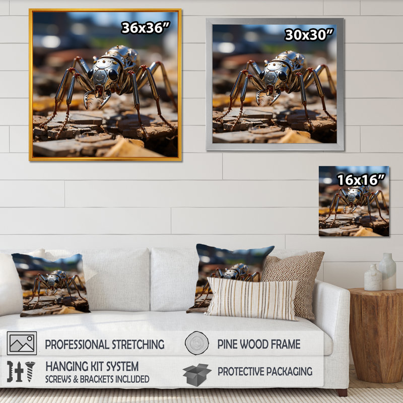 Fourmis industrielles III sur toile, Cadre flottant doré, H 24 po x l 24 po