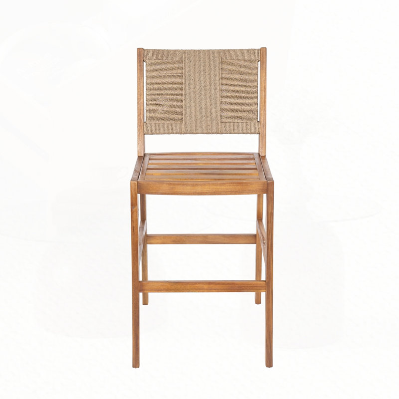 Tabouret d'extérieur en bois d'acacia massif et osier tressé, Marron clair, 2