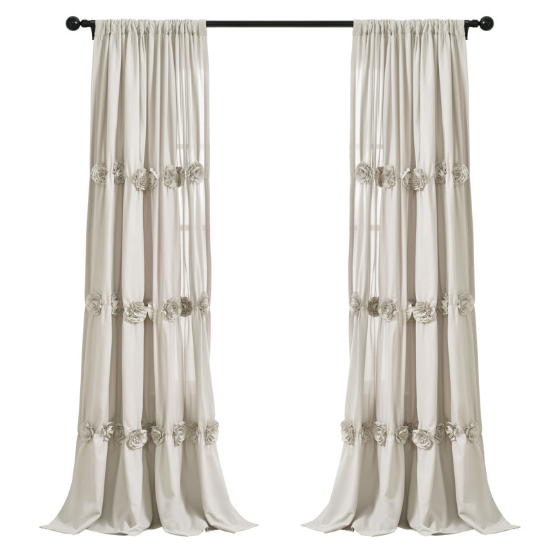 Neutral Beige Polyester Sheer Rod Pocket Window Panel