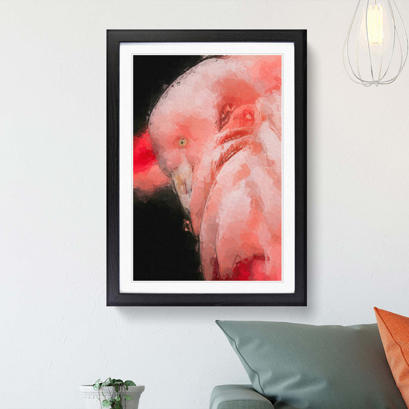 Pink Flamingo - Picture Frame Painting Print, 36cm H x 27cm W x 2cm D, Black Framed