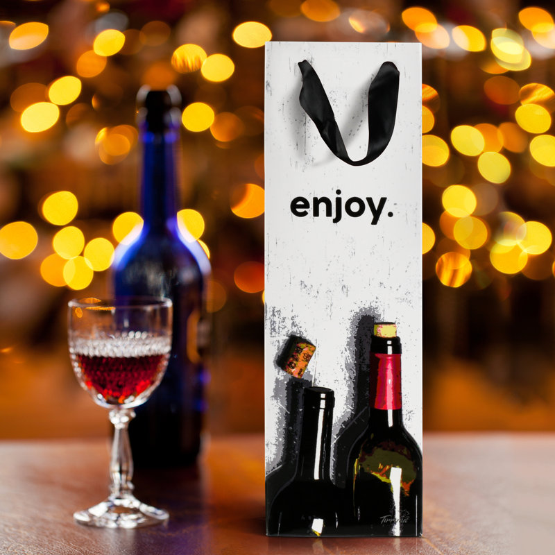 Tirrinia 12pcs Black Paper Wine Gift Bags with Silk Handles