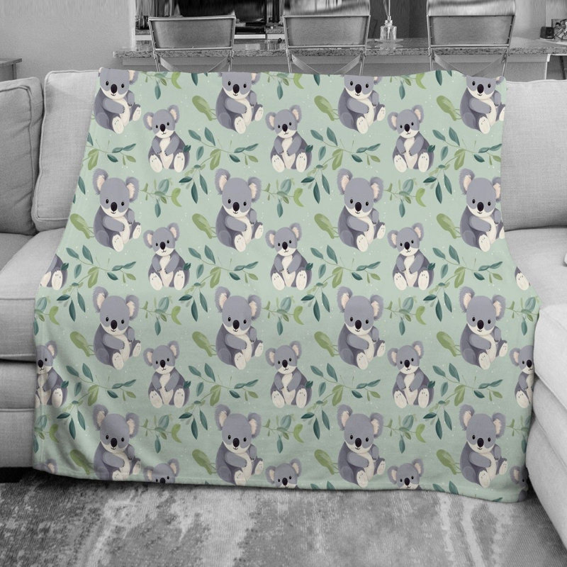 Couverture en molleton Koala à feuilles d'eucalyptus, Simple