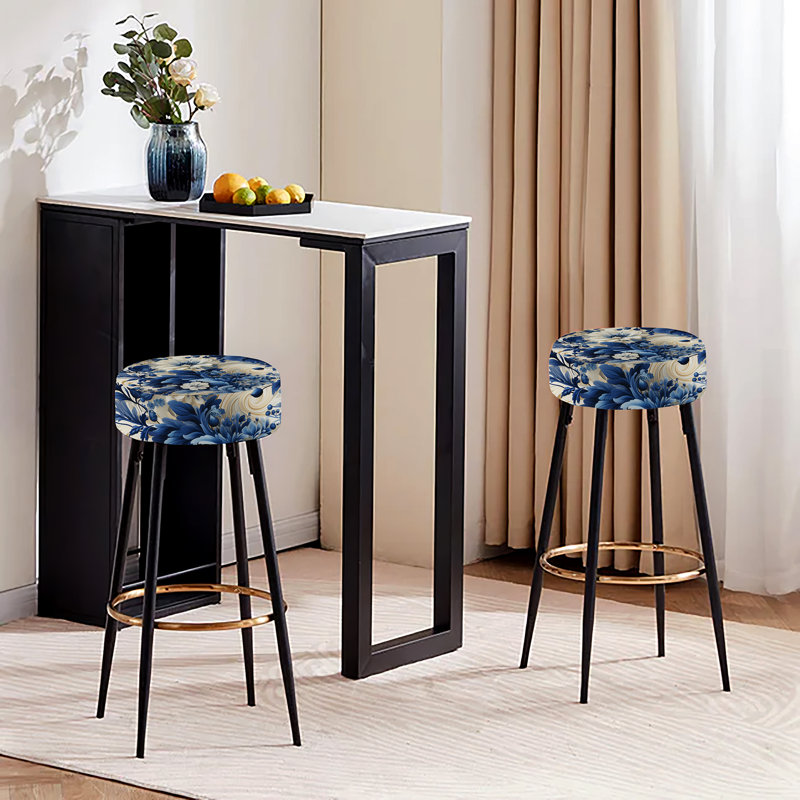 Romantic Cobalt Blue Swirls Victorian Pattern - Floral Bar Stools Set Of 2