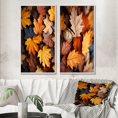 Ensemble de salon art mural jaune et orange feuilles d'automne Mapple I - 2 feuilles