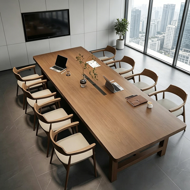 Table de conférence moderne en bois massif de couleur noyer, H 29,5 po x L 98,43 po x P 39,4 po