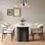 Table de salle à manger moderne 71 po ovale, plateau blanc fritté brillant en pierre, pieds doubles en bois massif pour 4 à 6-2131562178