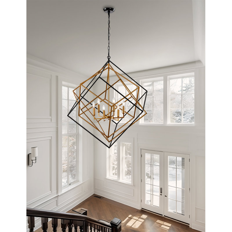 Marshallton Unique / Statement Geometric Adjustable Interlock Double Cages Chandelier, Oil Rubbed Bronze