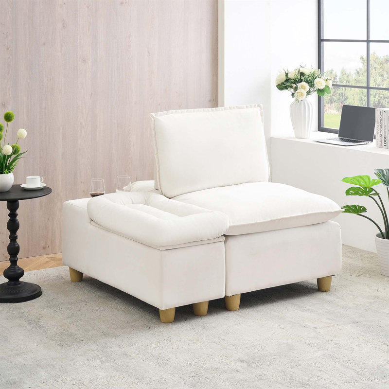 Comfortable Reclining Single Sofa with Movable Cabinet and Cup Holder