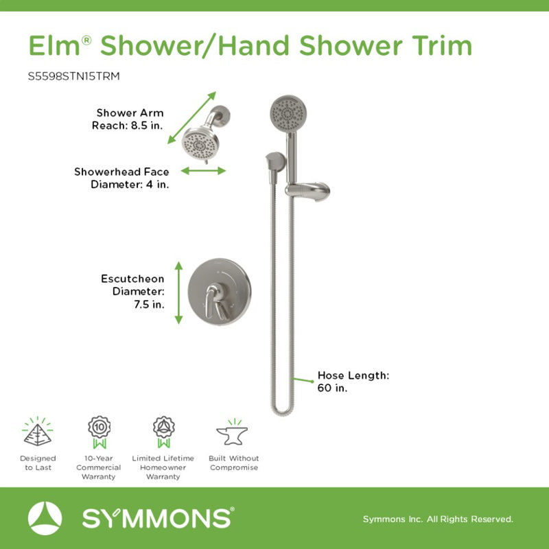 Garniture de douche Elm HydroMersion multi mode avec douche à main, Nickel satiné